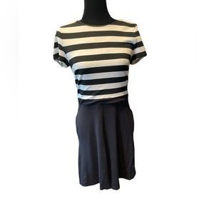 LOFT Black White Striped Short Sleeve Fit and Flare Dress Size 4